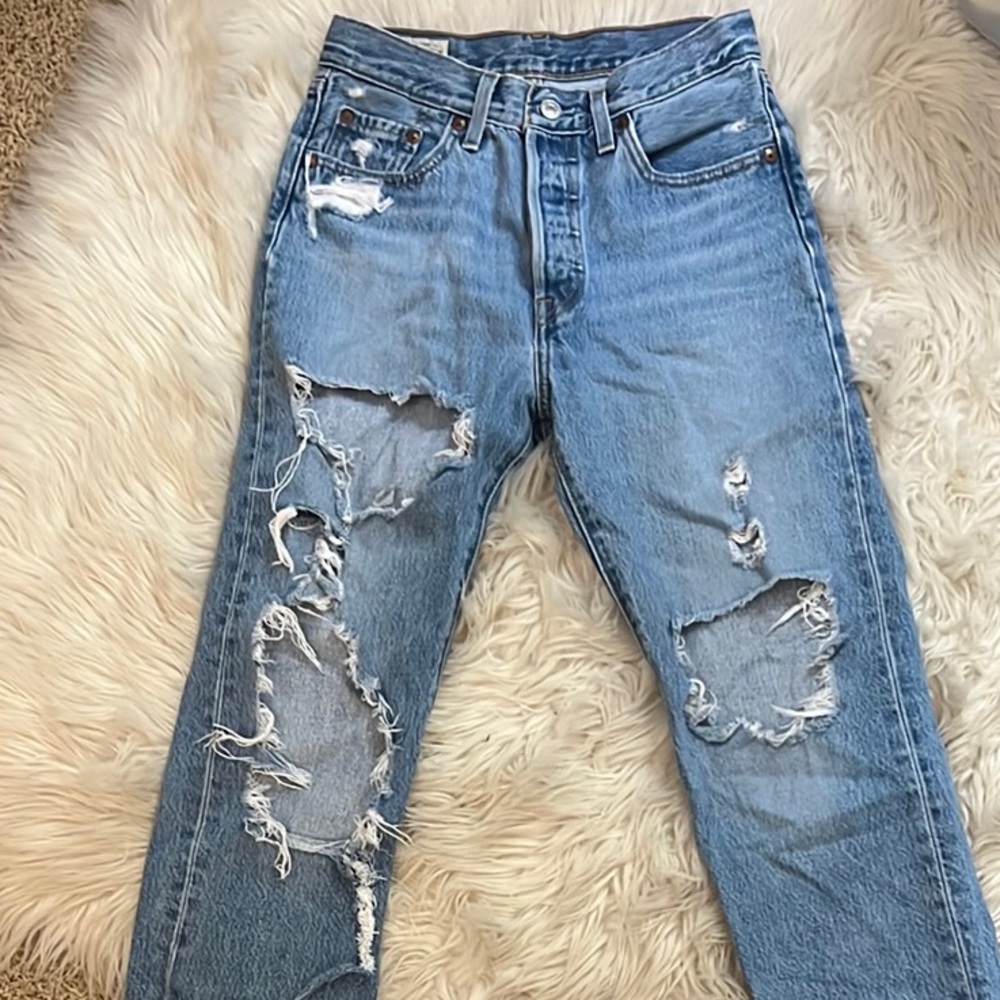 Levi's Light Blue Distressed Straight Leg Jeans